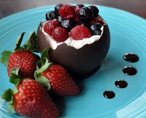 Chocolate Bowls with Chambord Whipped Cream and Berries