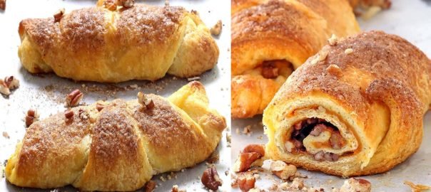 This easy pumpkin pecan crescent roll is the best excuse to eat pumpkin pie for breakfast. Crescent rolls filled with pumpkin puree, chopped pecans and cinnamon sugar.
