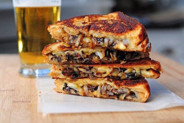 Roasted Mushrooms and Onions with Gouda Grilled Cheese