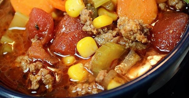 A wonderful mix of vegetables and ground beef . . . great with homemade bread!
