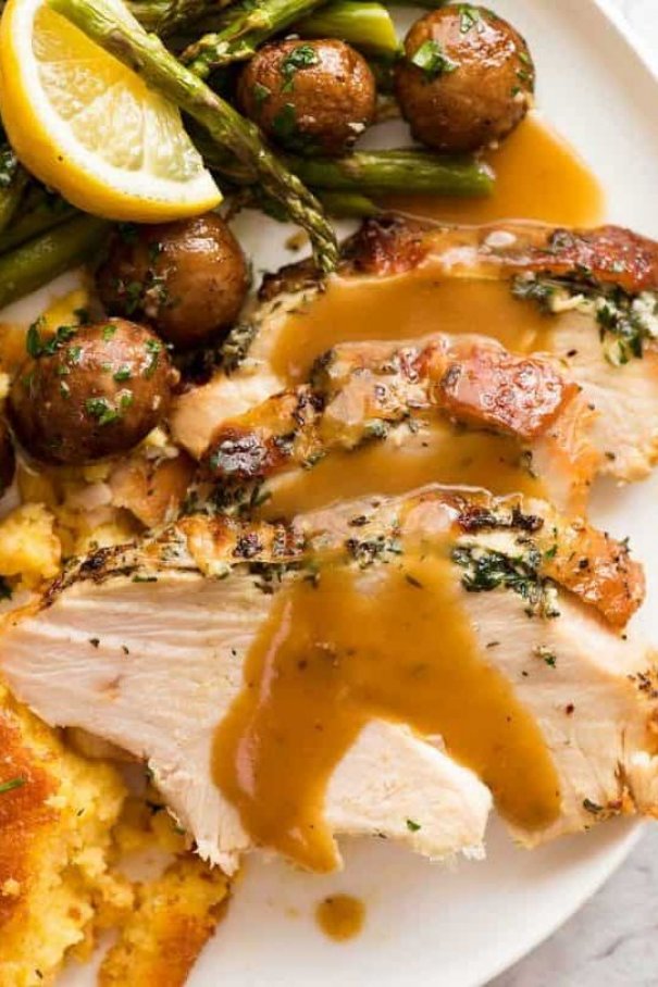 This Slow Cooker Turkey Breast is a show stopper that’s bursting with buttery garlic-herb flavours, an outrageous super crispy skin and a Garlic Butter Gravy that’s absolutely to-die for!