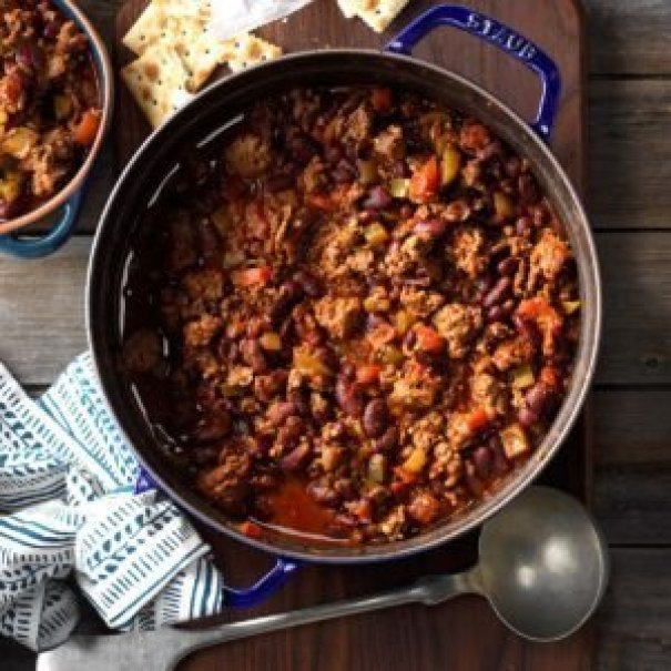 As one of the cooks at the firehouse, I used to prepare meals for 10 men. This chili recipe was among their favorites.