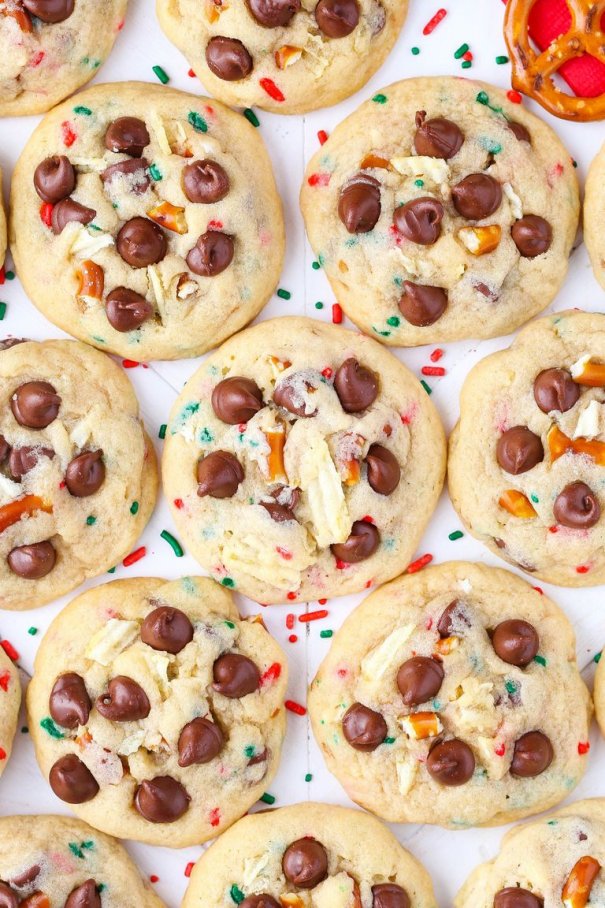 Even Santa has a naughty side. These cookies are loaded with chocolate chips, sprinkles, pretzels, and potato chips for the salty-sweet dessert of your dreams.