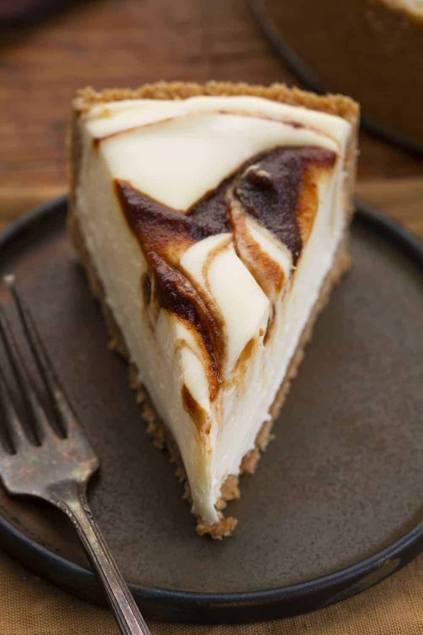 Apple Butter Cheesecake is a no-bake cheesecake made with a graham cracker crust filled with a creamy cheesecake and apple butter swirl.